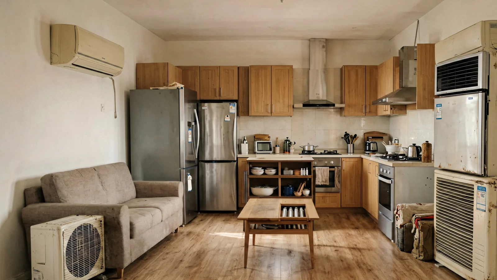 Furniture, appliances and air conditioners arranged for an organised property clearance
