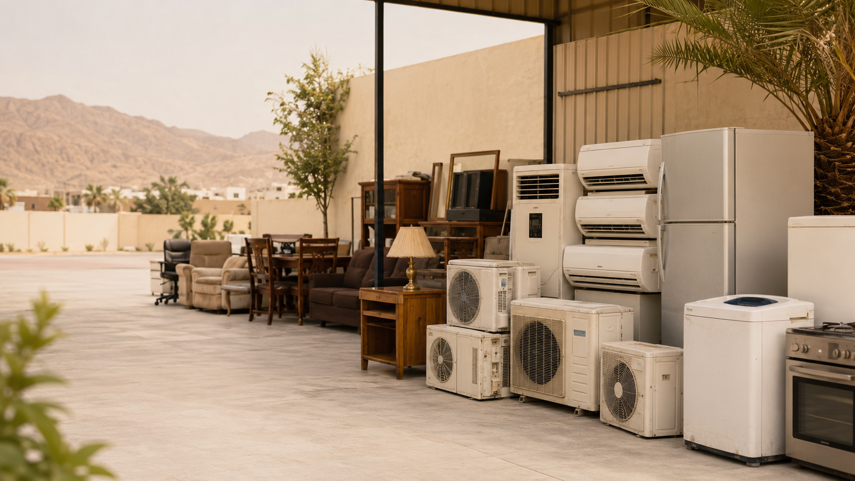 Used air conditioners, furniture and appliances arranged for collection in Taif