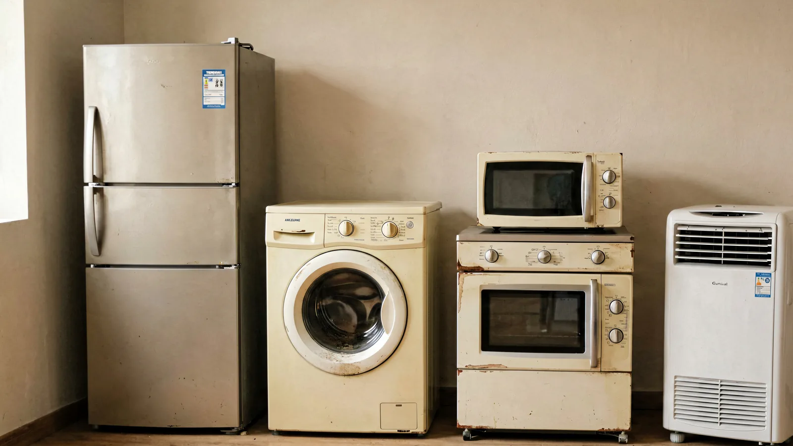 Used refrigerator, washing machine, cooker and air cooler arranged for evaluation in Taif