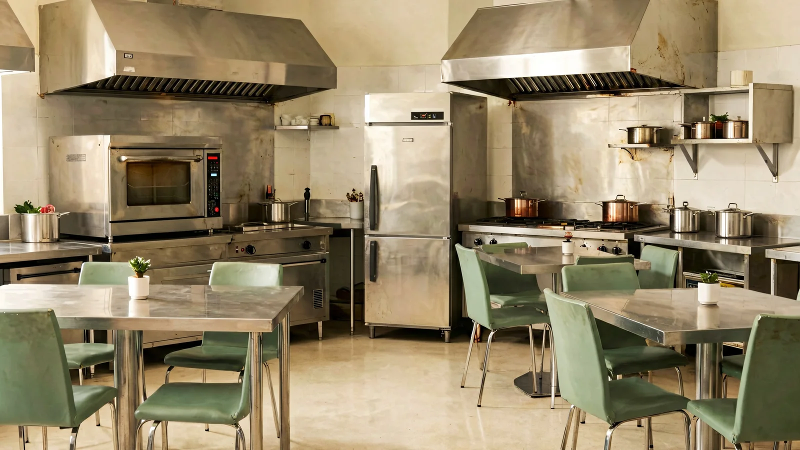 Used restaurant and commercial kitchen equipment arranged for evaluation in Taif